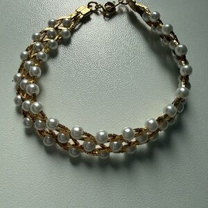 Faux Gold & White Faux Pearl Multi-Strand Bracelet